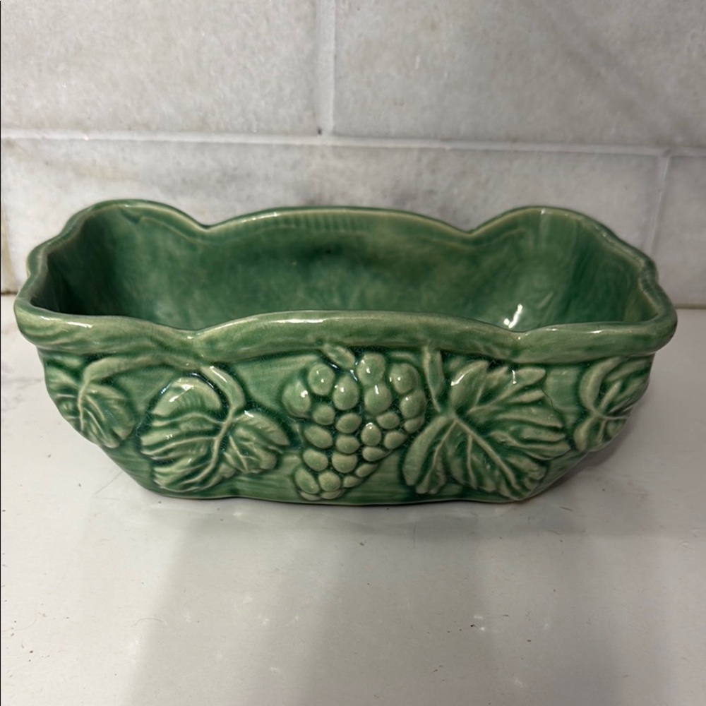 Vintage Green Ceramic Grape Motif Bowl